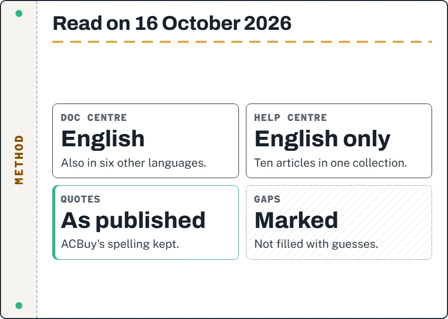 Card showing the documents read for this page: doc-centre articles in English, the English-only help centre, all read 16 October 2026