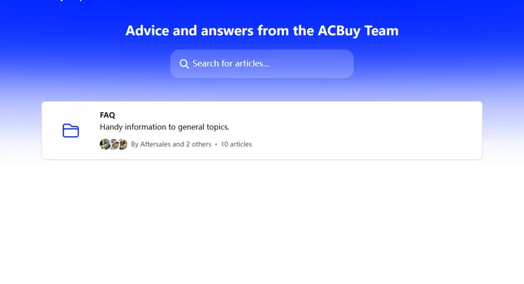 ACBuy help centre front page: Advice and answers from the ACBuy Team, with a search box