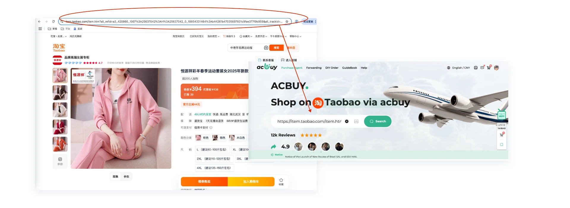 Copy the marketplace product link into the ACBuy search field.