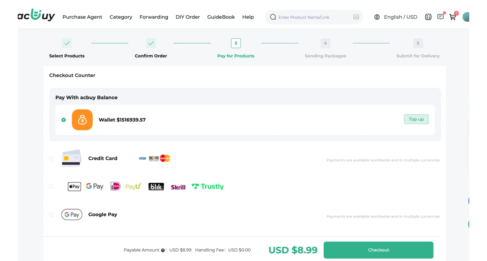 The official guide’s shipping-deposit payment illustration; displayed amounts are examples.